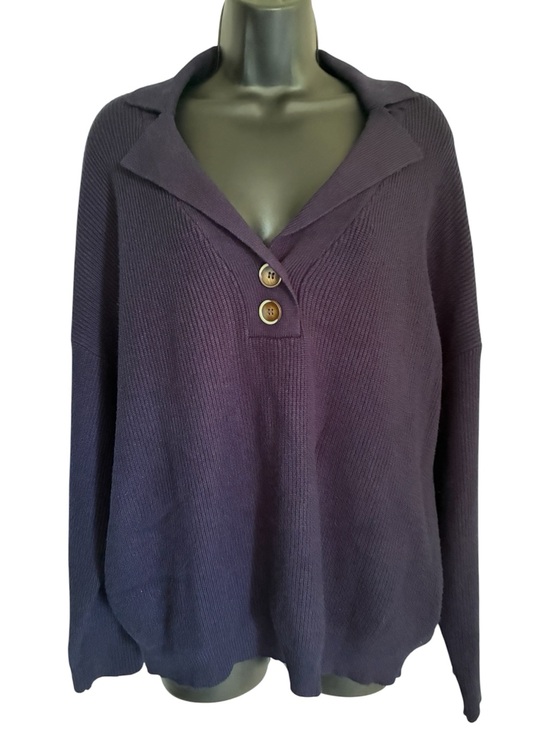 Sweaters - Coastal Grandma Cabincore Minimal Collared V-Neck Knit Sweater in Deep Navy Sz M